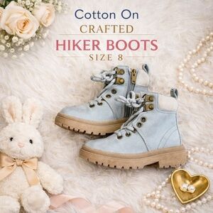 Cotton On CRAFTED Hiker Boots Toddler Blue Lace-Up Zip Ankle Boots Size 8